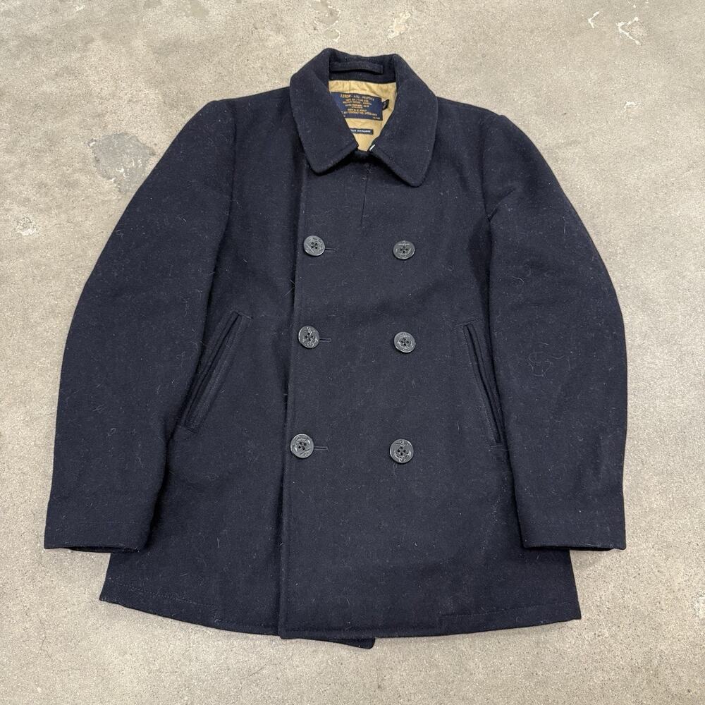 J.Crew Bayswater Peacoat Men’s Small Black 100% Wool Military Grade Style Coat